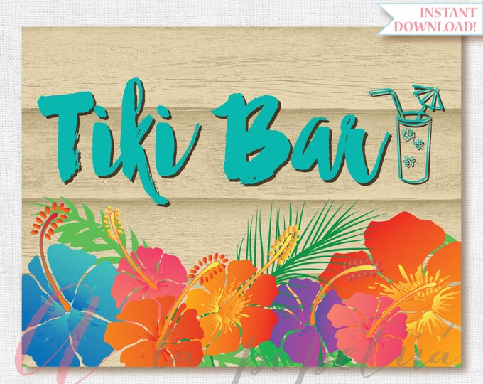 Tiki bar sign . Luau sign. Printable luau sign. Hawaiian printables. Luau party tiki bar. INSTANT DOWNLOAD