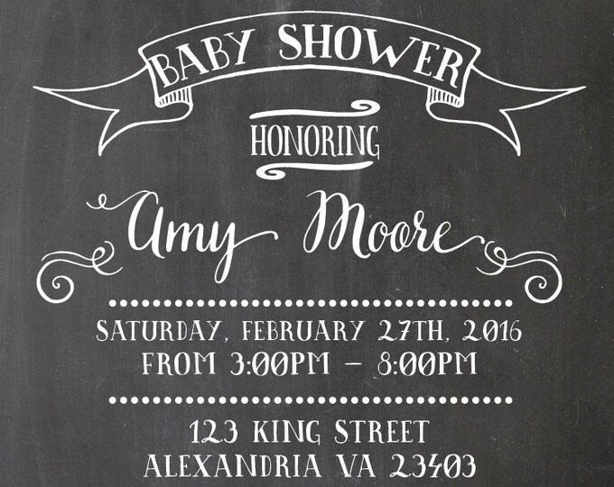 Baby Shower Invitation. Coed babyshower. Chalkboard babyshower invite. Couples babyshower. Neutral babyshower invite. Printable