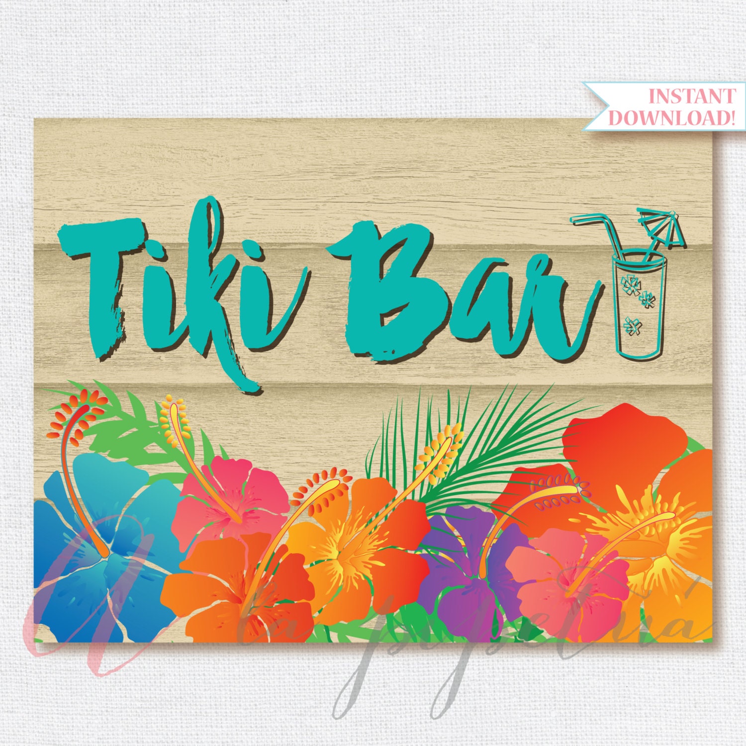 Tiki bar sign . Luau sign. Printable luau sign. Hawaiian
