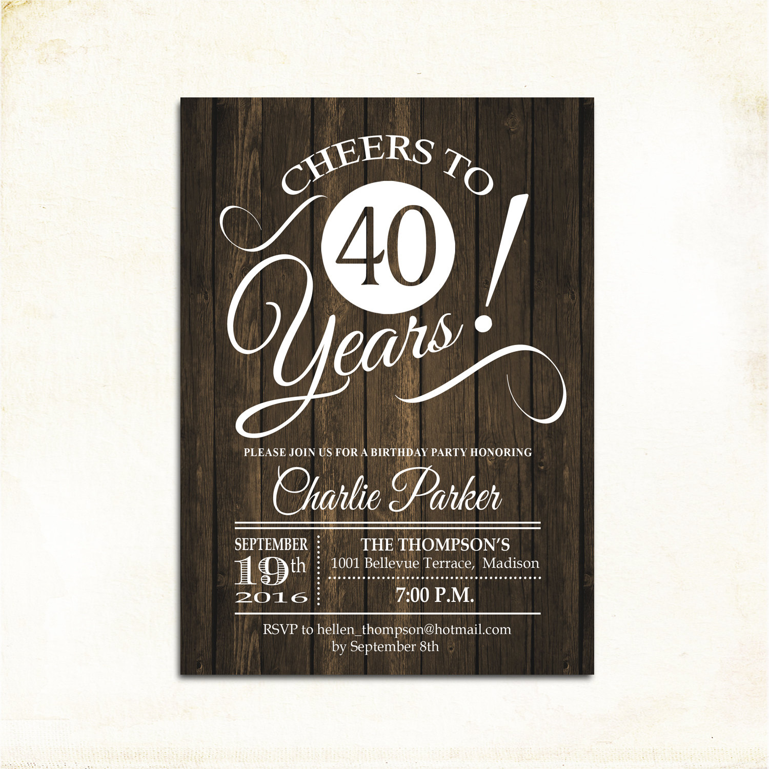 40th Birthday Invitation Any Age Rustic Invite Cheers To