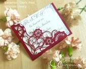 Steampunk wedding RSVP pocket card laser cut gears and hearts victorian