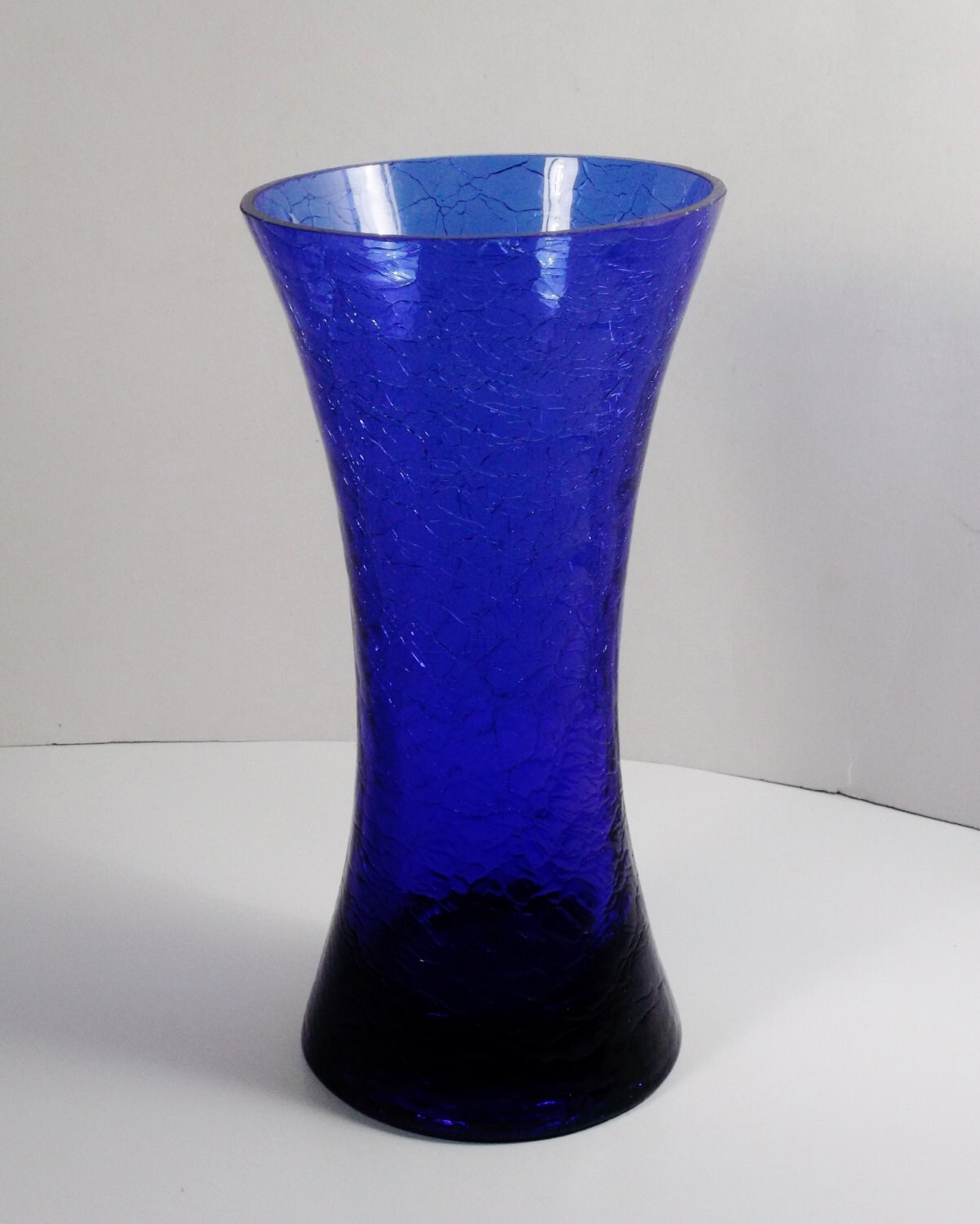 Mid Century Era Cobalt Blue Crackle Glass Vase by treasures1st