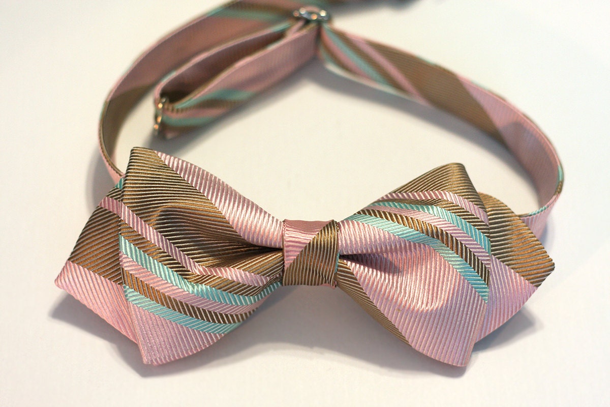 Bow Tie Blush Pink Gold and Mint Italian Silk Wedding Bow