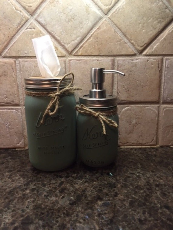 Items similar to Chalk Painted Mason Jar Soap Dispenser and Tissue