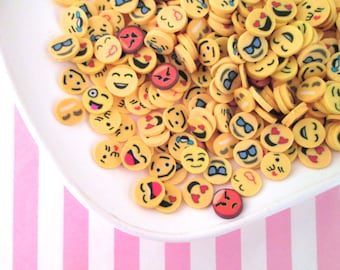 50 Assorted Emoji Clay Cabochon Slices, Smiley Face Cabs, #905