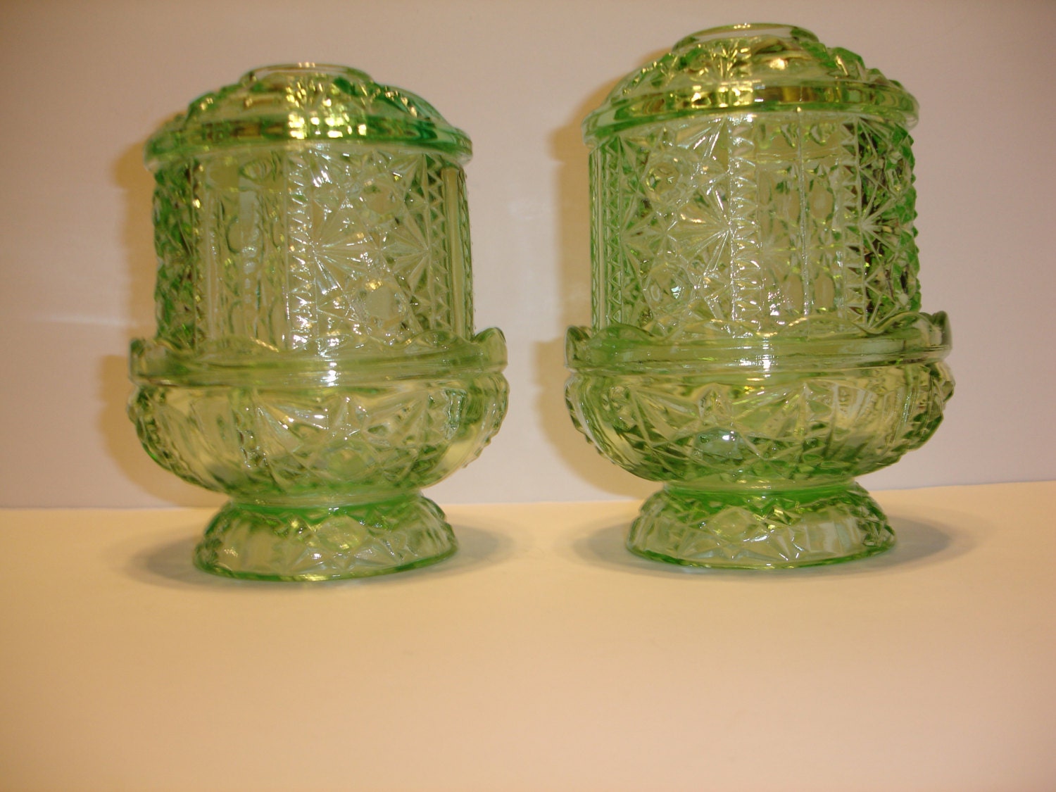 Indiana Glass Green Stars and Bars Vintage Glass Fairy Light