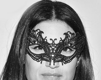 For Women Elegant Macrame Lace Mask with Diamonds Greek Goddess Black Lace Masquerade Mask - Venetian Masquerade Mask - Masquerade Ball