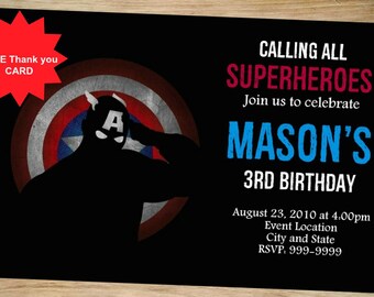 Captain America Birthday Invitation - Captain America Invitation - Super Heroes Party Invitations - Birthday Invitation - Captain America