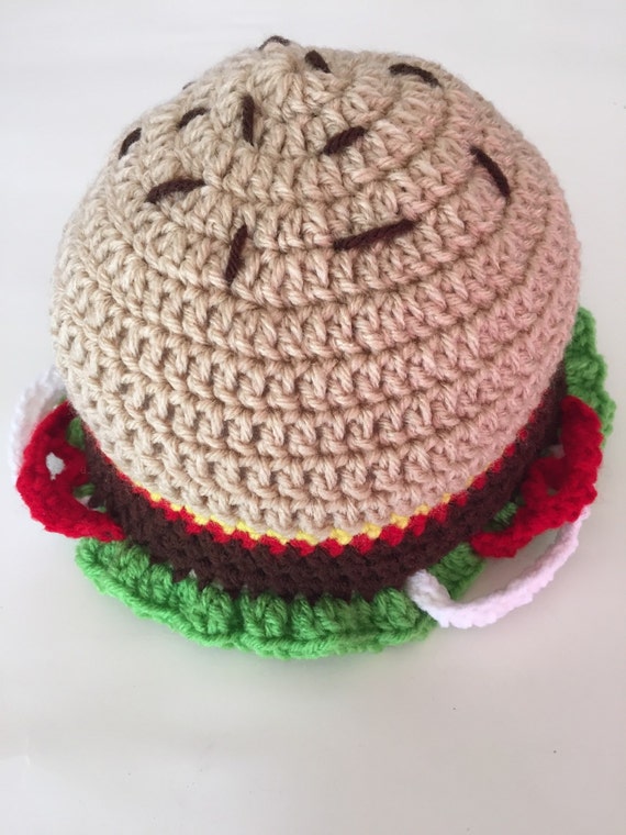 Crochet Burger Beanie Hamburger Hat Crochet by FiveLittleStiches