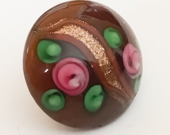 Venetian vintage glass paperweight button floral pattern with goldstone