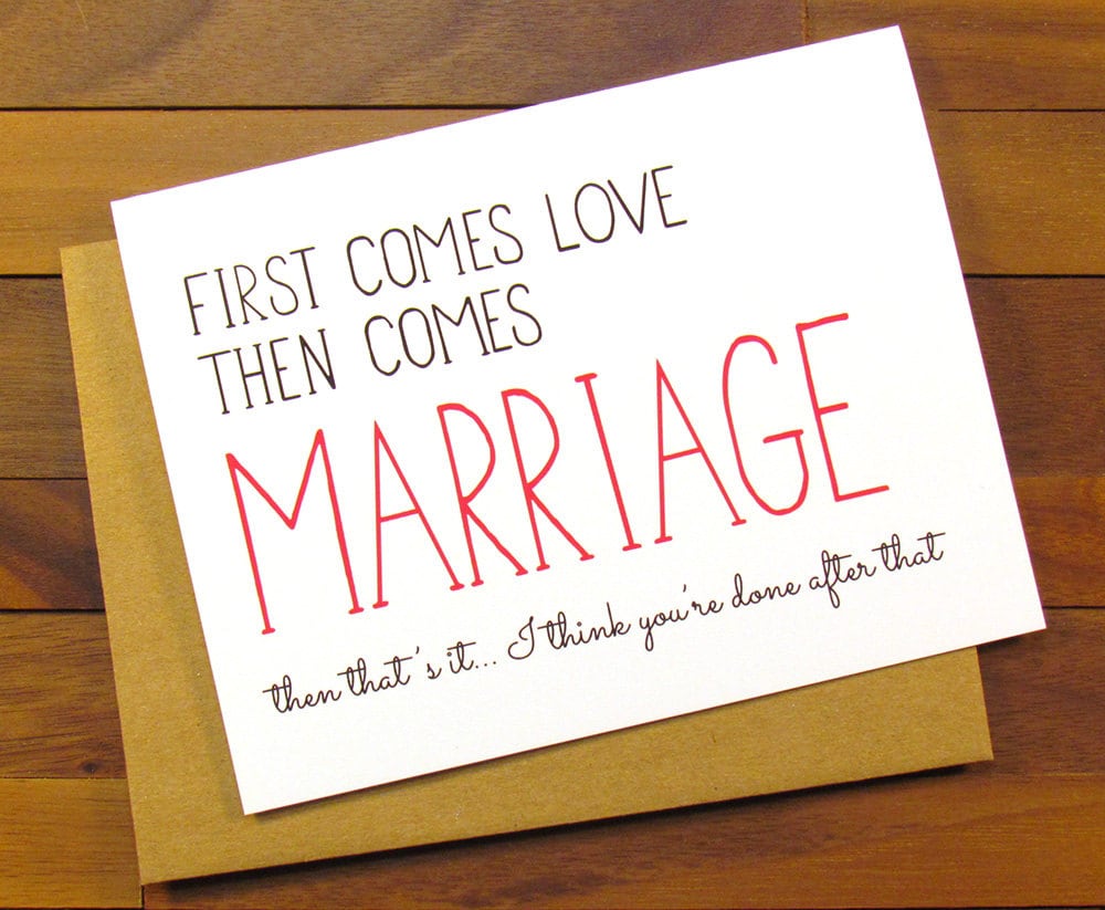 Funny Wedding Card Funny Marriage Card First Comes Love