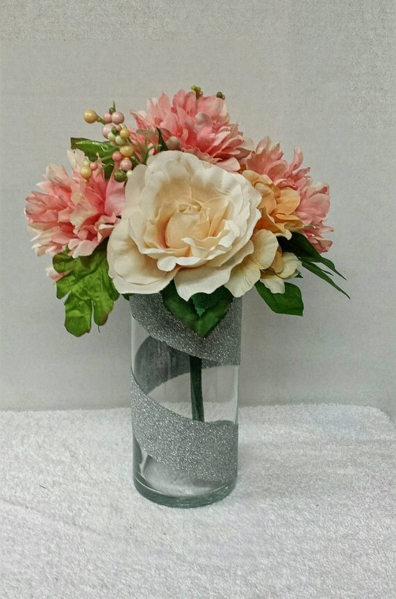Silver Glitter Wedding Centerpiece 7 or 9 Inch Silver Vase