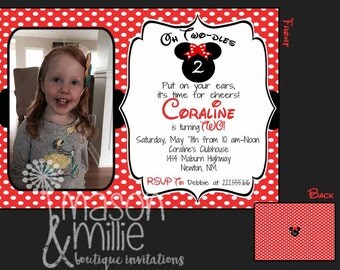 Oh Two-dles - Inspired 2nd Birthday Party Photo Invitation - RED
