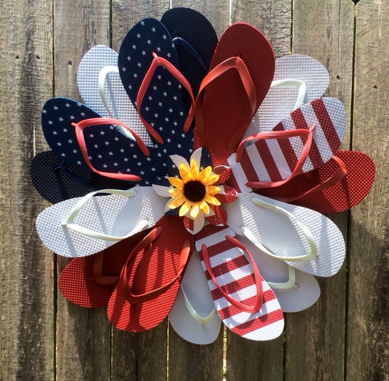 Patriotic Flip flop wreath Red white and blue American Flag