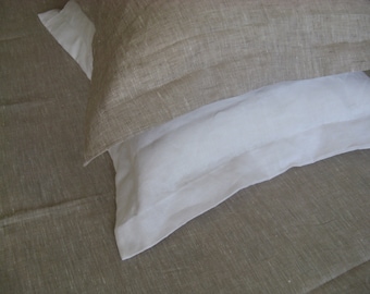 Oxford style Linen Pillow Cover Case Sham Cushion White or Oatmeal Beige pure 100% Flax Standard Queen King Euro Pillowcase Slip
