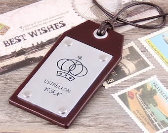 Handcrafted Leather Luggage Tag - Custom Leather Tag - Leather Luggage Tag Anniversary - Groomsmen Luggage Tag