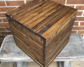 Made to Order - 15 Inch Storage Cube - Rustic Vinyl Record Storage Box - Wooden Crate Style Box - Short Side Table Box - Country Storage Box