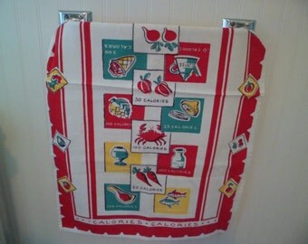 Vintage Novelty Kitchen Tea Dish Towel Table Runner "Calories" 26 x 15-1/2"