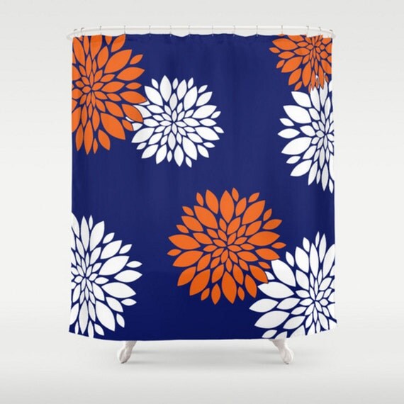 Blue Shower Curtain Large Shower Curtain Blue Orange Bath