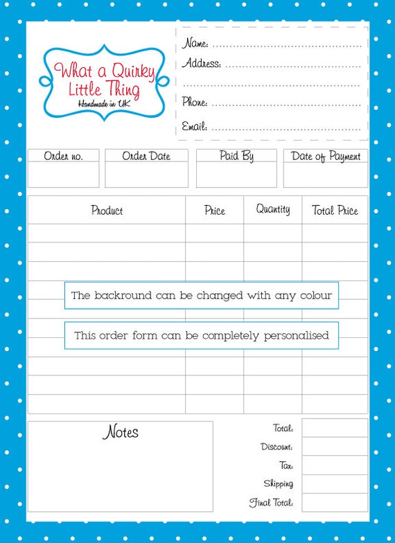 Order Form Printable order form Work at Home PDF FILE