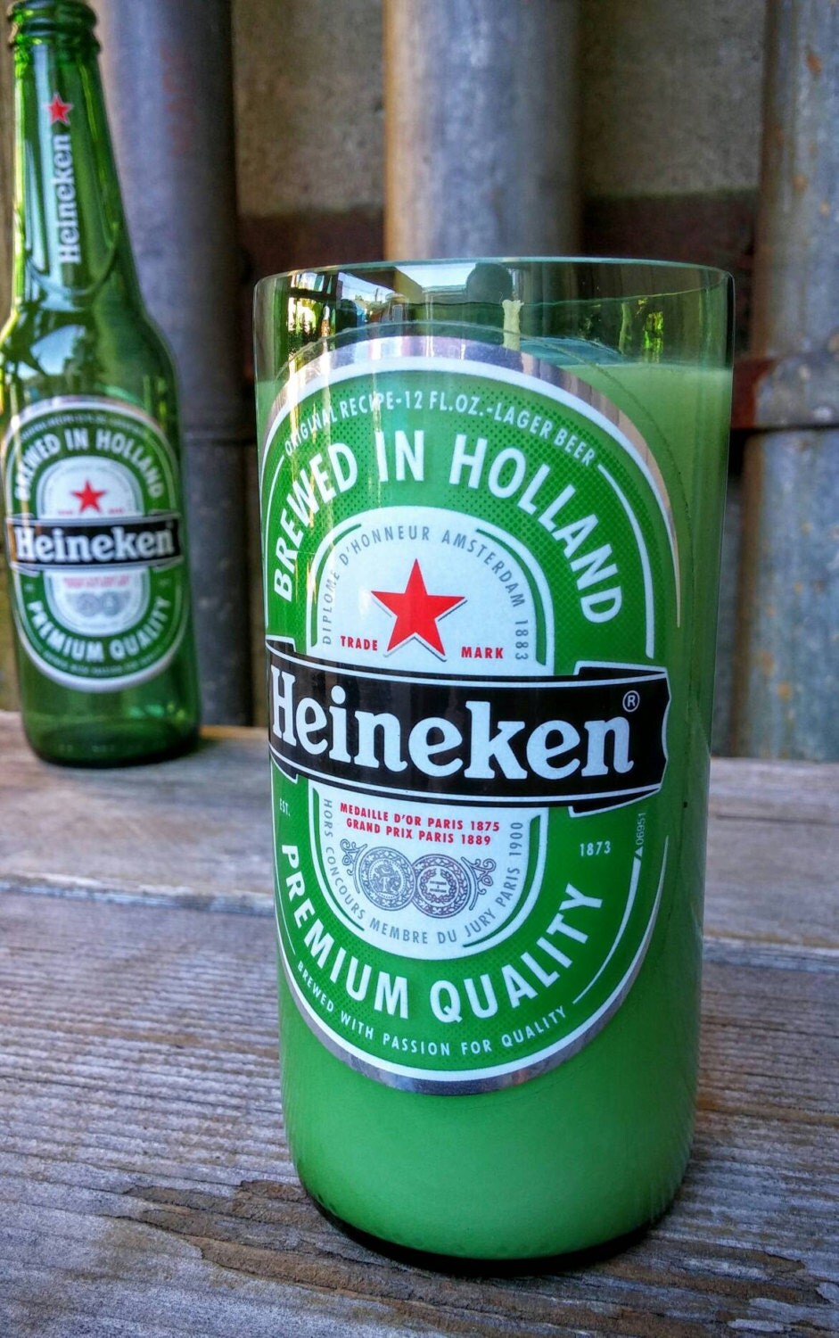 Recycled Green Heineken Beer Candle Glass Bottle by ReWineIt02346