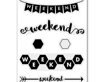 Ms. Kimm Creates WEEKEND BANNERS 3"X4 Photopolymer Clear Stamp Set - Journal, Planner