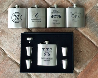 Set of 3, Groomsmen Gift, Flask Gift Set, Personalized Flask, Custom Flask, Groomsmen Flask, Wedding Party Gift, Best Man Flask, Groomsmen