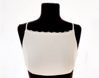 Cleavage cover, low cut model, Bralette, Cami bra, Modest bralette ,Lace bralette, White bralette, Modesty panel, Modest clothing, Modest