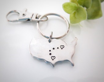 Long Distance Keychain - Long Distance Relationship Keychain - Connected Hearts Keychain - State to State - USA Keychain - Best Friend Gift