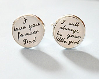 Father of the bride cufflinks, I love you forever Dad, I will always be your little girl cufflinks, Wedding day keepsake gift, dad cuff link