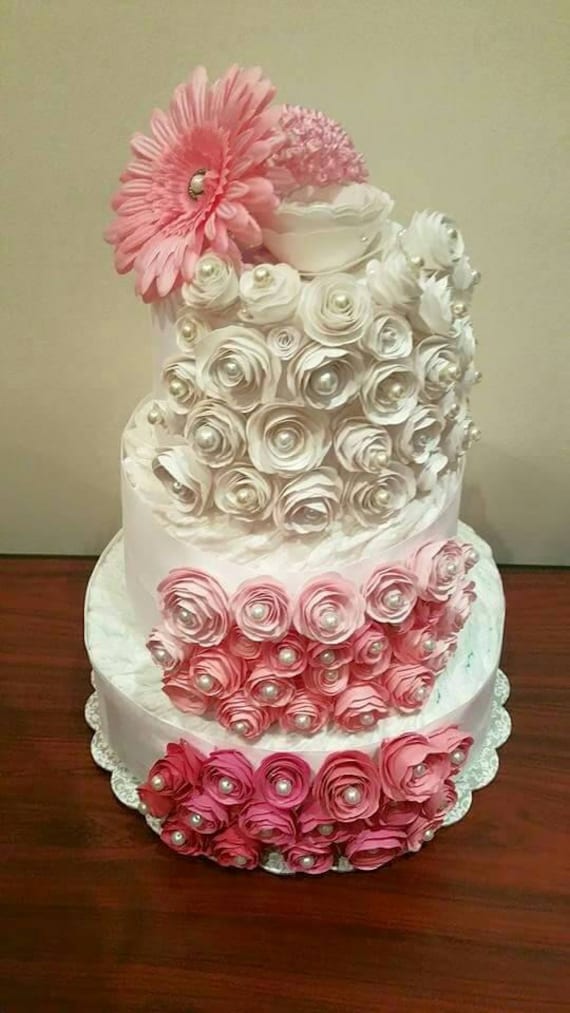 Pink Ombre Girl Diaper Cake Roses Diaper Cake Elegant Diaper