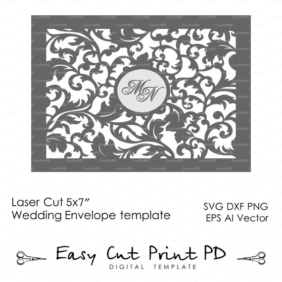 Download 5x7 Wedding Leaves Envelope Template laser by EasyCutPrintPD