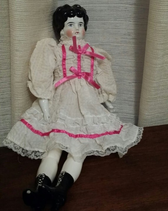Antique low brow China head doll black hair by WeepingWidow
