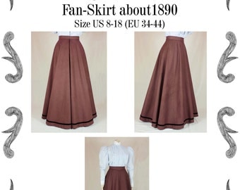 Edwardian Skirt (Fan-Skirt) worn about 1890 Sewing Pattern #0414 Size US 8-30 (EU 34-56) PDF Download