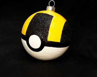 One Hand-Painted Ultra Ball Pokeball Pokemon Inspired Christmas Ornament! Customizable! Available in 4 sizes!