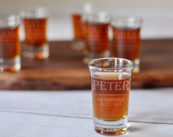 4 Engraved Groomsman Shot Glasses - Set of Four Groomsman Gifts Personalized