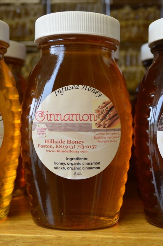 Cinnamon Infused raw honey with organic cinnamon sticks 8 oz.