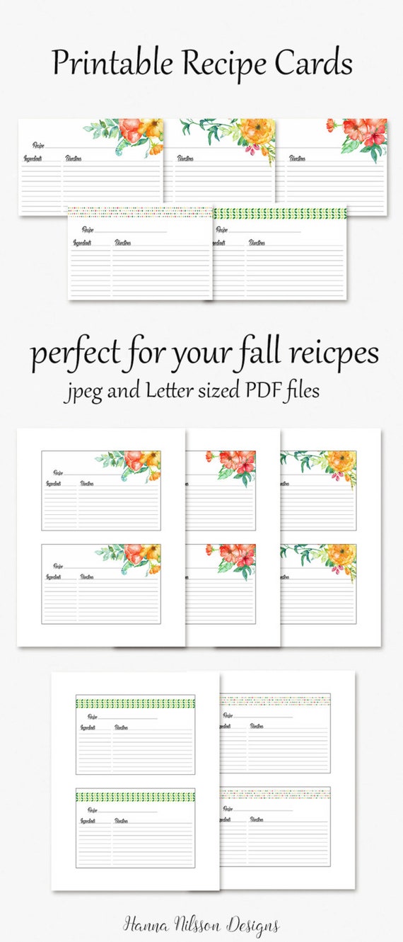 Printable Recipe cards 4x6 cards to organize your favorite