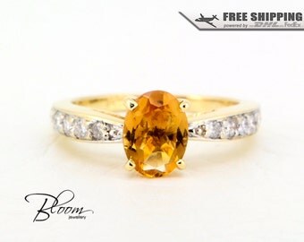 Citrine Diamond Ring 18K Yellow Gold Ring Real Citrine Ring Solid Gold Citrine Ring Natural Diamonds Citrine Gold Ring Vintage Style Ring