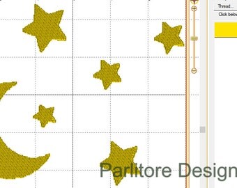 Moon and Stars Embroidery Design ~ Instant Download ~ 1.5", 2", 3", 4", and 5" Tall
