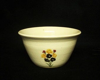 Soup or cereal bowl, stoneware pottery in a cream glaze with bouquet of Autumn flowers, 3.5x6.75x 7 inches