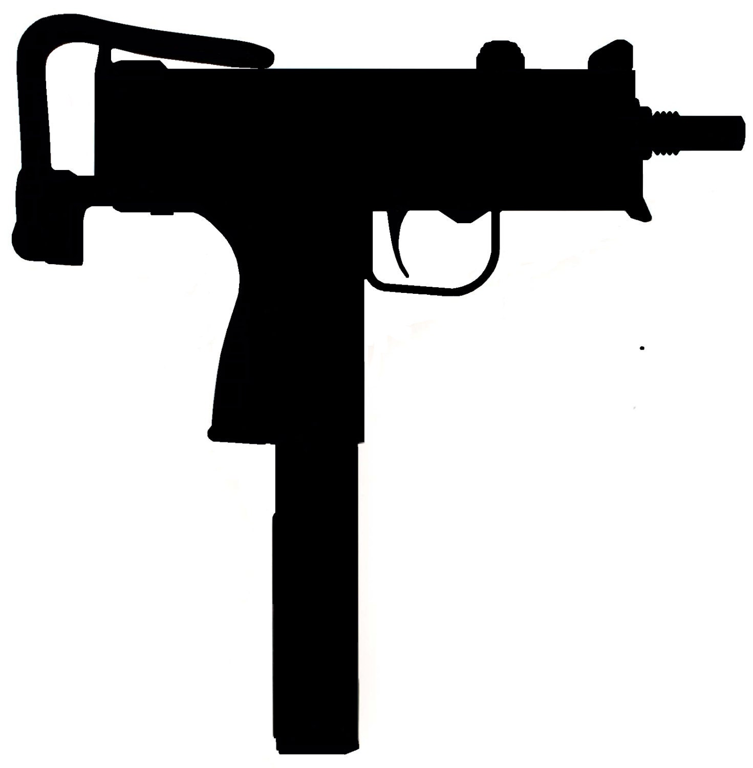 MAC-10 silhouette gun sticker no background. About 7