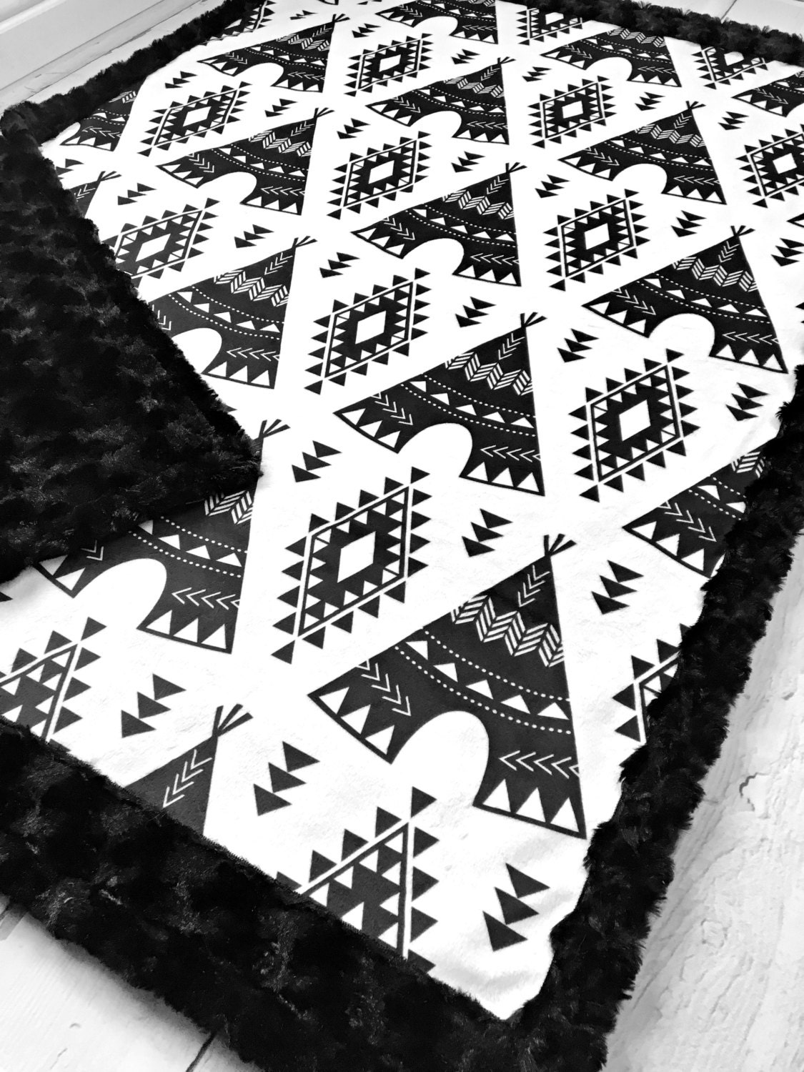 Teepee Baby Blanket Designer Minky Tribal Teepee Black