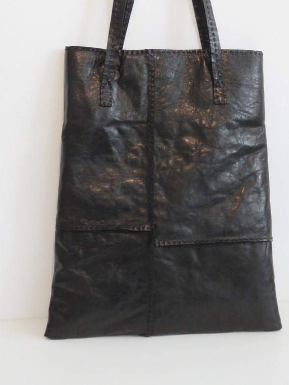 Black Tote-Black leather Tote Bag-Shoulder by CarolineMazurik