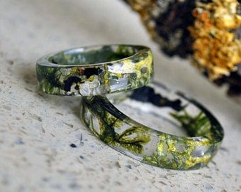 Terrarium jewelry, Real Moss Resin Ring, Real flower ring, Botanical resin ring, Forest jewelry, Fairy ring Men Ring, Mens Jewelry, moss