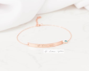 Custom Handwriting Bracelet - Actual Handwriting Jewelry - Memorial Engraved Bar Signature Bracelet - Handwriting Jewelry - Mothers Day Gift
