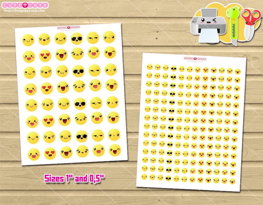 Emoji Printable planner stickers Kawaii emoticons stickers