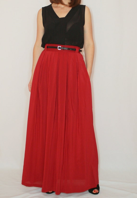 Wine red maxi skirt Women Chiffon skirt High waisted long