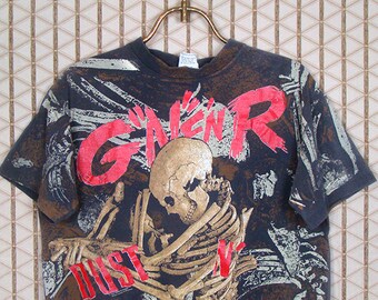 Guns N' Roses t-shirt, vintage black tee shirt, Dust N' Bones, big all over print, double sided, 1990s 1992 original OG, Axl Rose, Slash