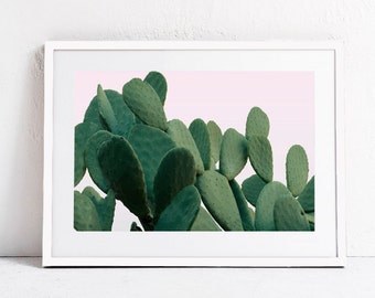 Cactus Print Plant Print, Pink Green Modern Digital Print Large Printable Art Print DIGITAL DOWNLOAD Art, Photography Print Horizontal 24x36